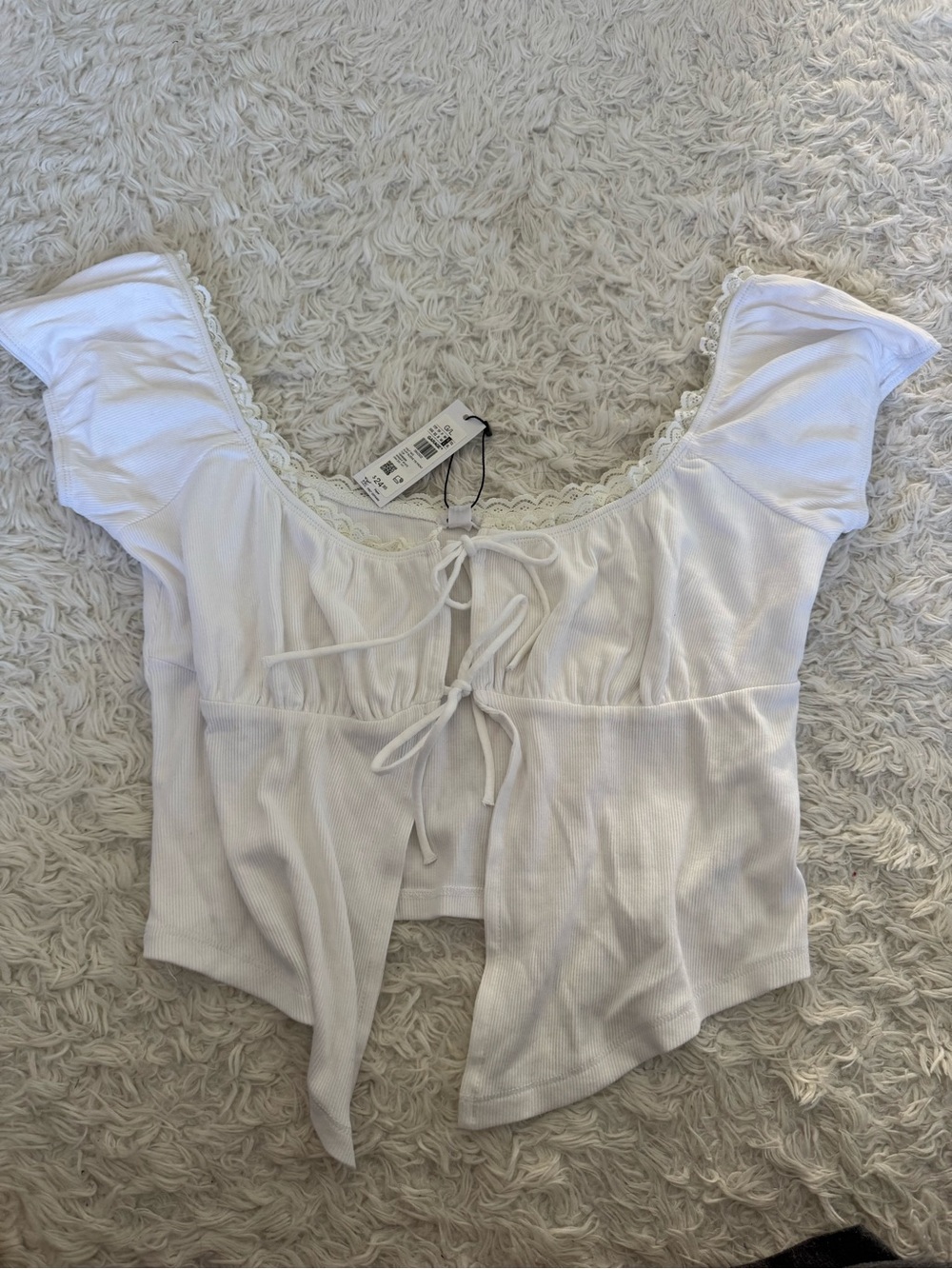 Garage White Tie-Front Ribbed Crop Top